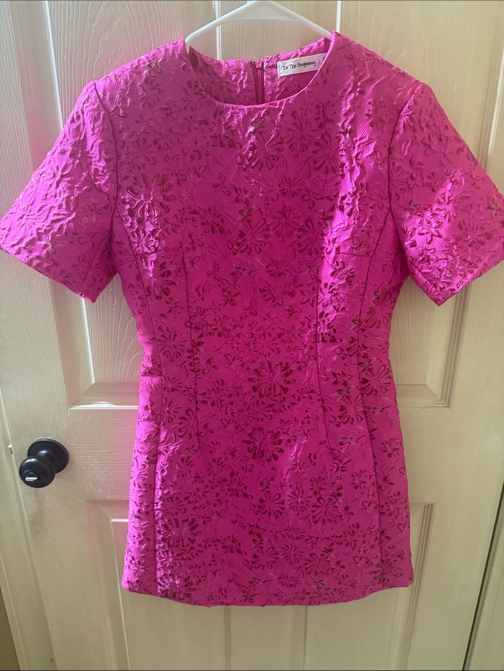 Textured Hot Pink Mini Dress with Short Sleeves